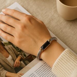 💫Premier Designs Black and Gold Cable Bangle Bracelet - Holiday Gift Ready